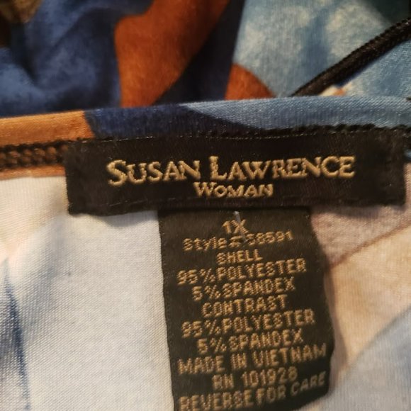 Susan Lawrence Tunic Top 1x brown teal bronze black slinky spandex - Picture 5 of 8